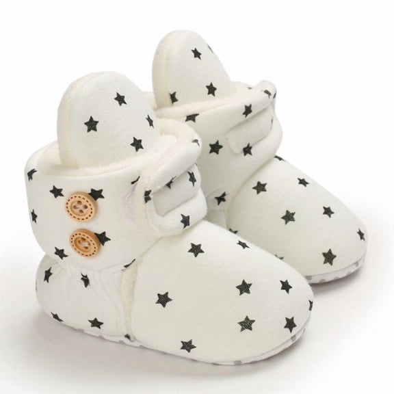 Newborn Baby Boy Girl Soft Fleece Booties Christmas Shoes Stay On Infant Slippers Socks Shoe Non Skid Gripper Toddler First Walkers Winter Ankle Crib Shoes (Stars Print)