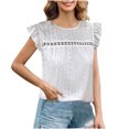 thumbnail image 5 of Blmnix Short Sleeve Womens Tops White Spring Solid Vacation Eyelet Casual Blouse Tops for Lady Fall, 5 of 8