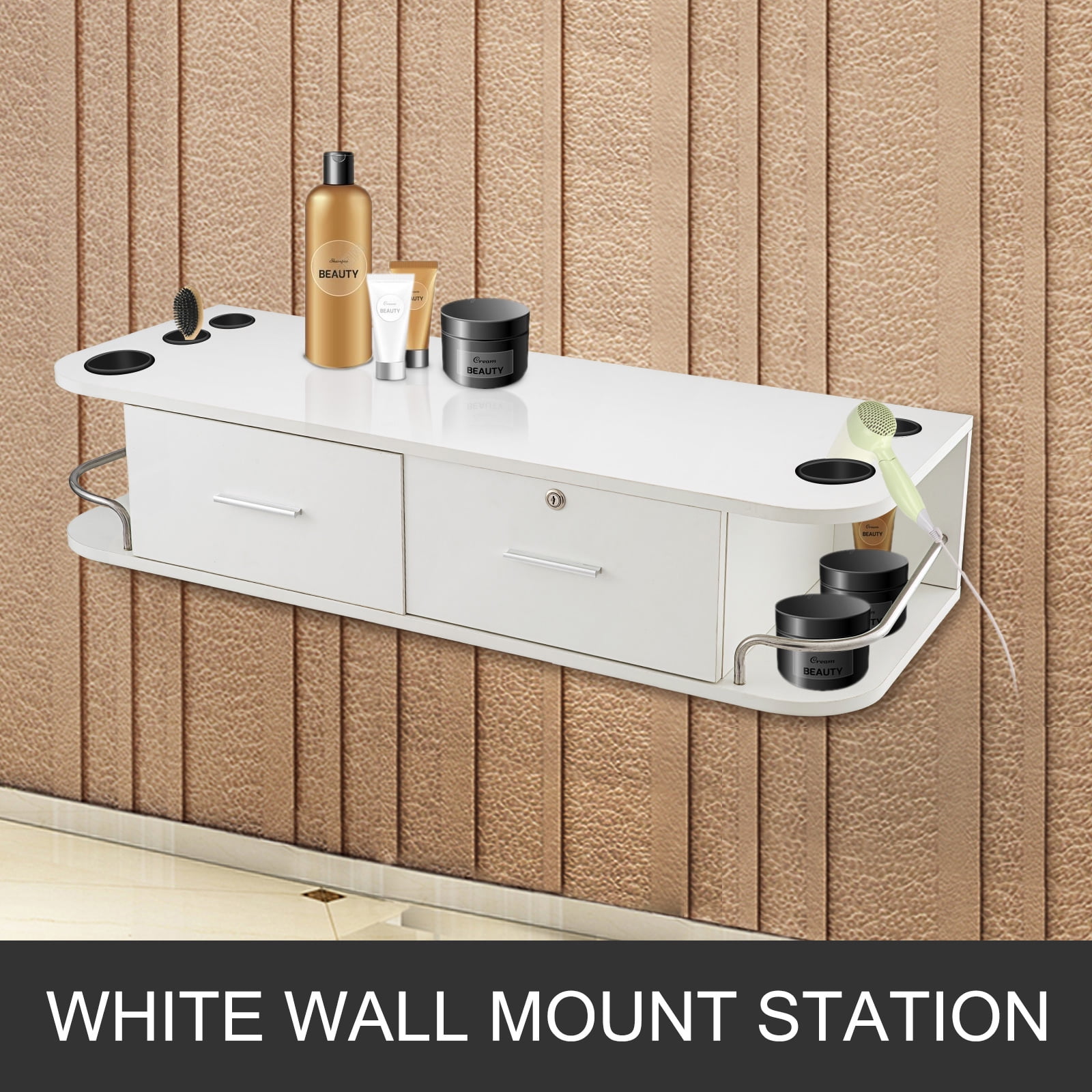 BENTISM Wall Mount Styling Station Salon Equipment 41.3x16x8.9 inch SPA, Barber, Bathroom White