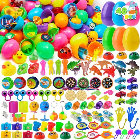 Joyfy 48 Packs Prefilled Easter Egg,Easter Egg with Toys Inside,Easter Basket Stuffers for Kids Easter Basket Classroom Exchange Toddler Boys Girls