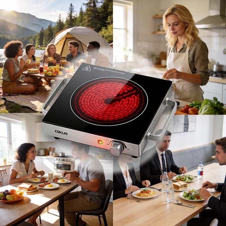 Coklai 1200W Infrared Glass Electric Hot Plate, Black photo 7