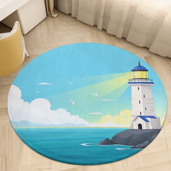 Coastal Lighthouse Color Round Area Rugs for Bedroom Living Room, 3FT Soft Indoor Circle Carpets, Carpet Home Decor Floor Mat