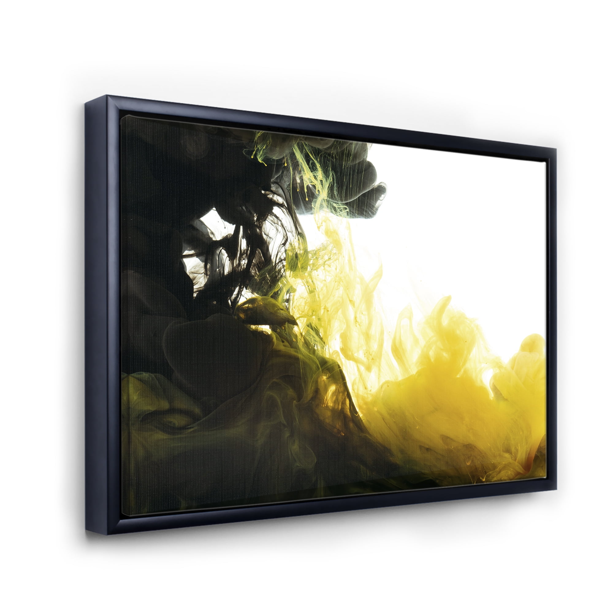 Designart 'Abstract Of Yellow Meeting Black' Modern Framed Canvas Wall Art Print