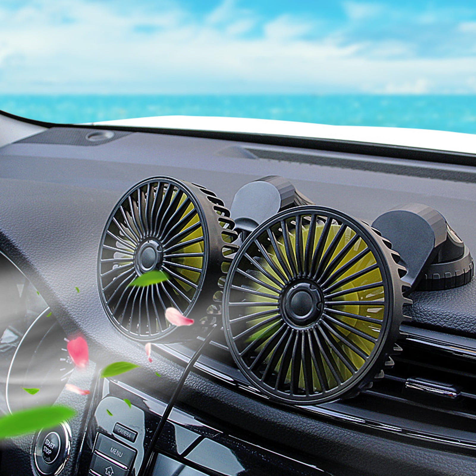 Farfi Cooling Fan Adjustable Levels ABS USB Double-headed Car Electric Cooling  Fan for Dashboard