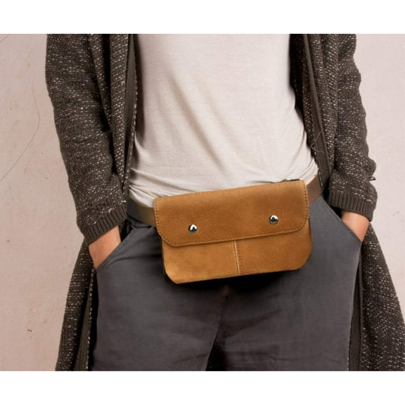 Tan Genuine leather belt shoulder wallet bag waist pocket pouch style hip bag Vintage fanny pack