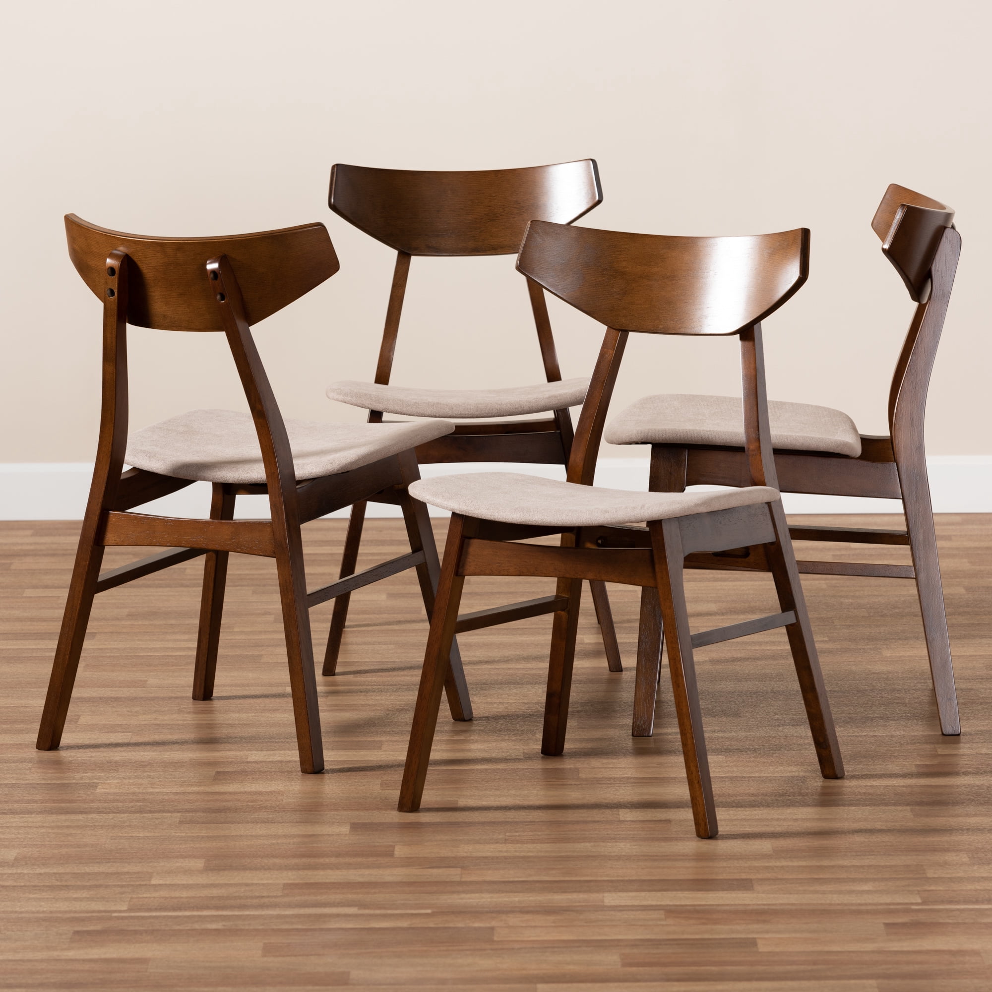 Baxton Studio Danica Mid-Century Modern Transitional Light Beige Fabric Upholstered and Walnut Brown Finished Wood 4-Piece Dining Chair Set