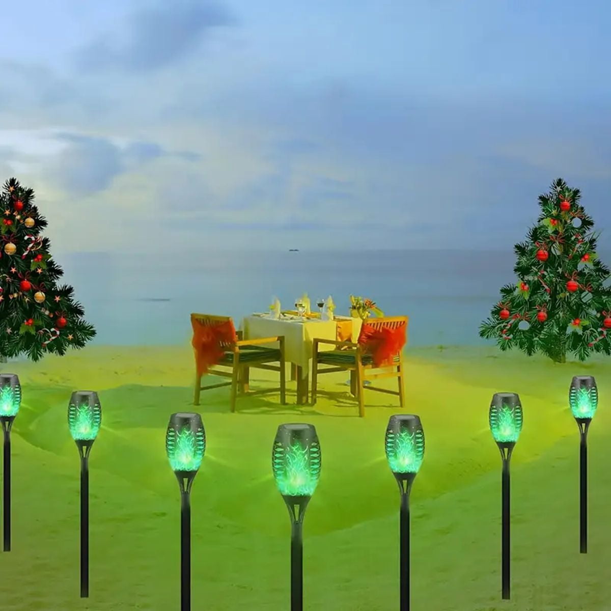 Magicorange 8 Pack Outdoor Solar Lights Waterproof, Green Flame Solar Torch Lights, Decorative Landscape Lamps for Garden Patio Yard Pathway Walkway, Christmas, Halloween