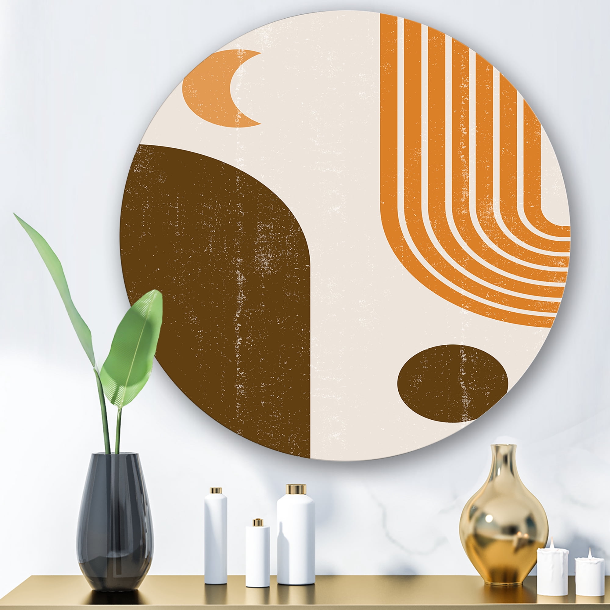 Designart 'Rainbow In Earth Tones Abstract Geometric Art' Modern Circle Metal Wall Art 23x23 - Disc of 23