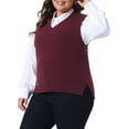 thumbnail image 5 of Agnes Orinda Plus Size Sweater Vest for Women V Neck Knit Vests Solid Classic Sleeveless Pullover Sweaters Tops 1X Burgundy, 5 of 7