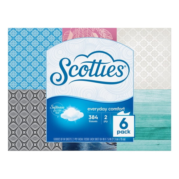 Pañuelos Faciales Scotties Everyday Comfort 64 Hojas Paquete de 6