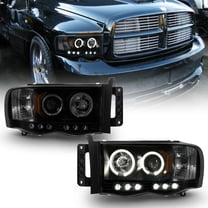 AKKON - For 2002-2005 Dodge Ram 1500 | 2003-2005 Ram 2500 3500 Black Smoke Dual Halo Projector LED Headlights