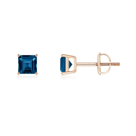 ANGARA Natural Basket-Set Square London Blue Topaz Stud Earrings in 14K Rose Gold for Women (Size-4mm) | November Birthstone, Anniversary, Jewelry Gift for Women | Natural London Blue Topaz Earrings
