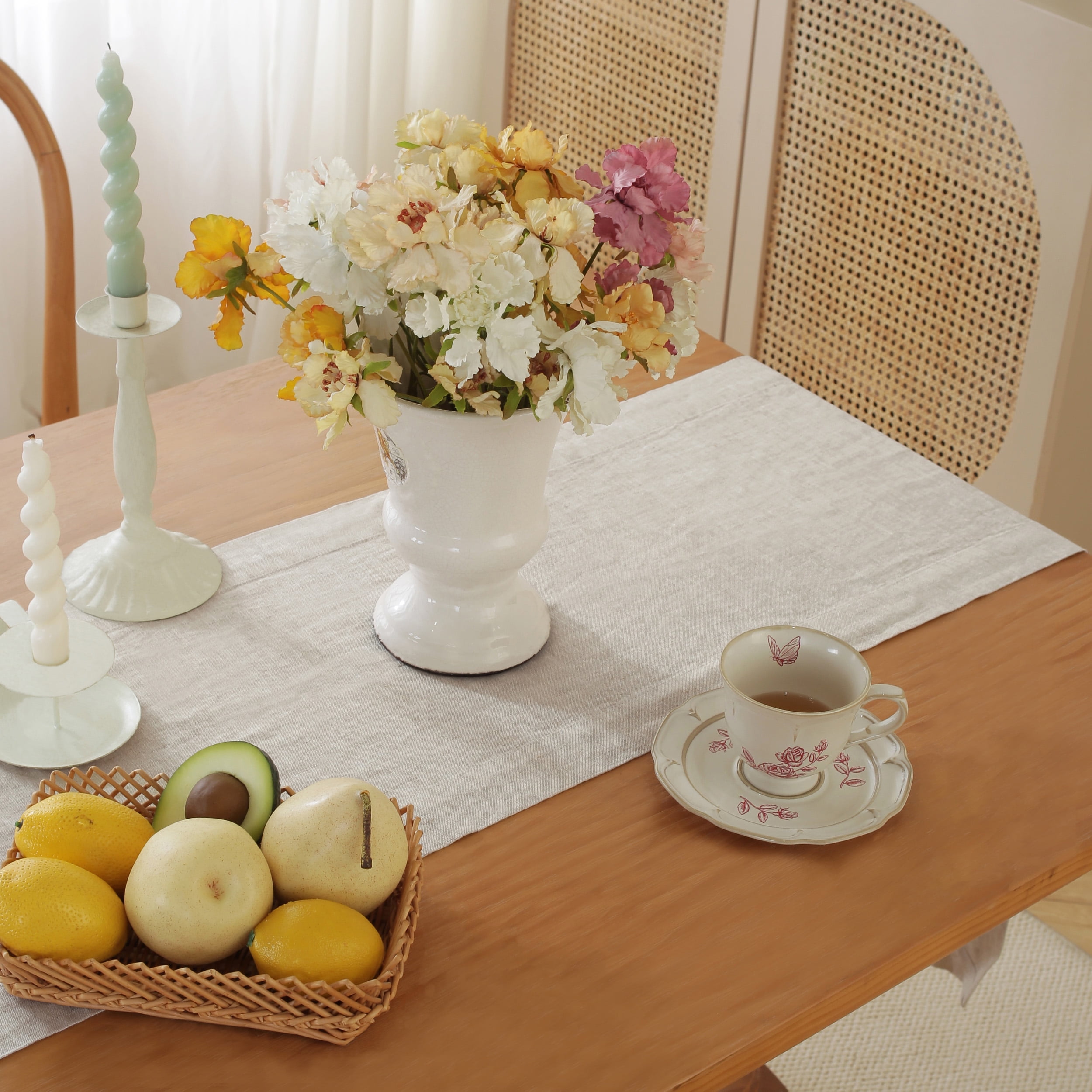 100% Pure Linen Natural Table Runner - 14x120 Inch French Linen Table Decor for Dining, Holidays, Christmas, and Weddings - Natural