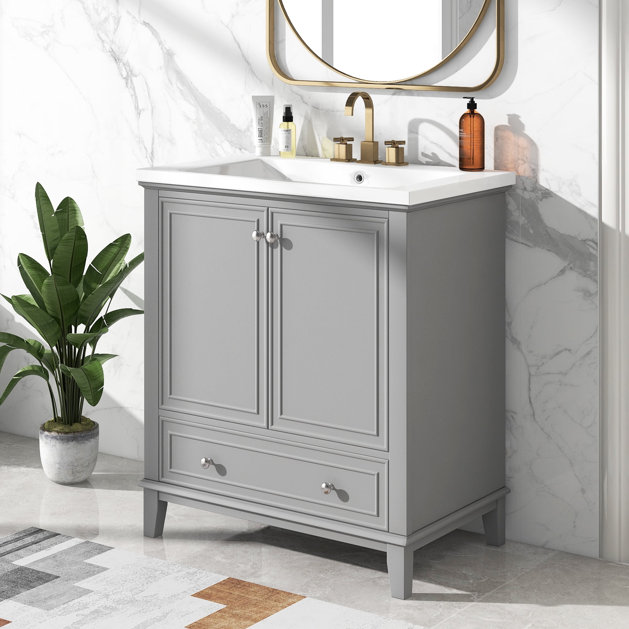 Harper & Bright Designs 30" Bathroom Vanity with Sink Combo, Multi-functional Bathroom Cabinet with Doors and Drawer, Solid Frame and MDF Board, Grey