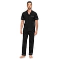 thumbnail image 3 of EA'S SECRET Mens 100% Cotton Pajamas Set Short Sleeve Long Pants Pjs Set Button Down Sleepwear with Pockets(Black,XL), 3 of 8