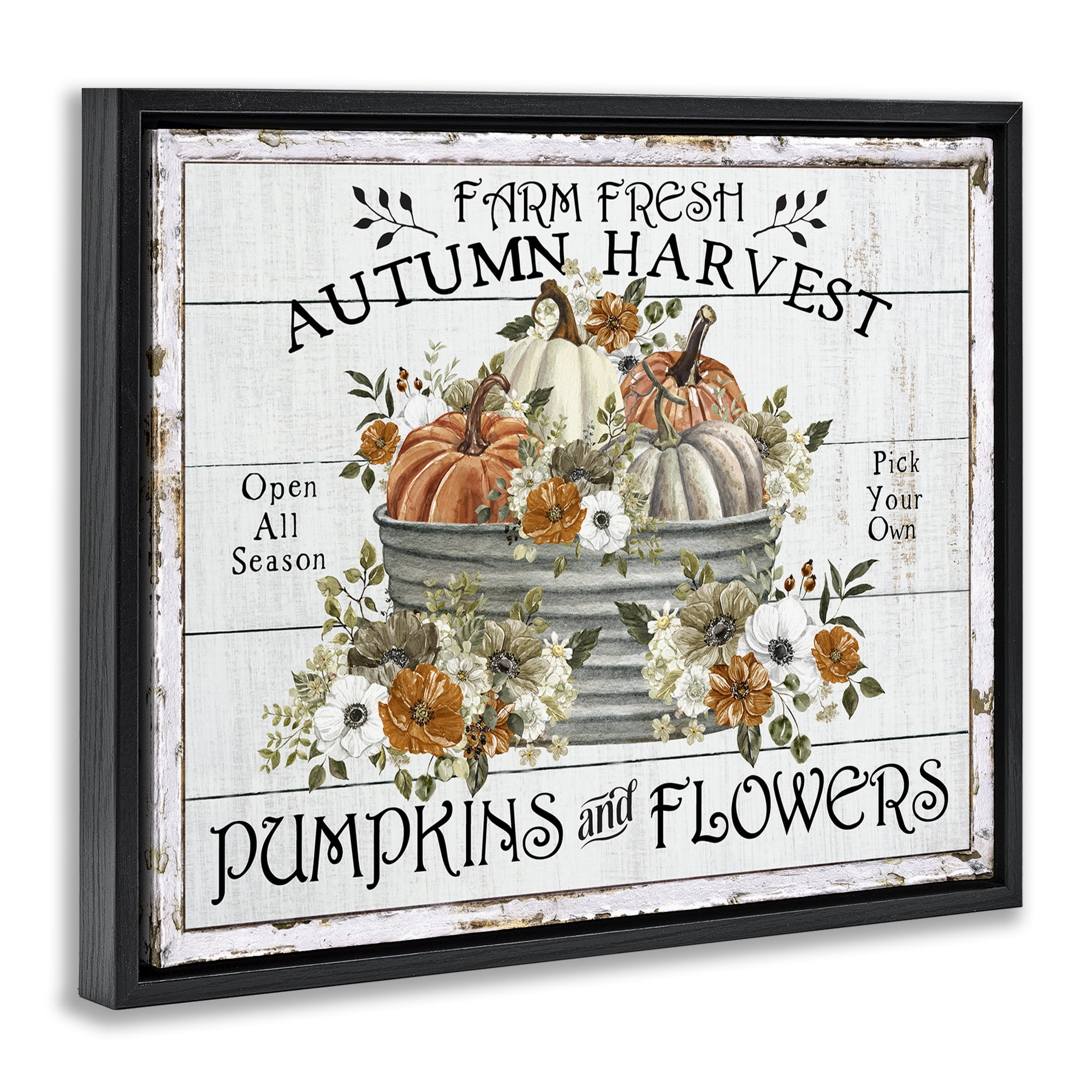 Stupell Industries Farm Fresh Harvest Pumpkin Holiday Painting Black Floater Framed Canvas Art Prints Wall Art, 21 x 17