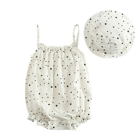 

Shpwfbe Clothes Infants Baby Girls Stars Print Strap Romper Bodysuit Hat Casual Kids Gifts For Boys And Girls