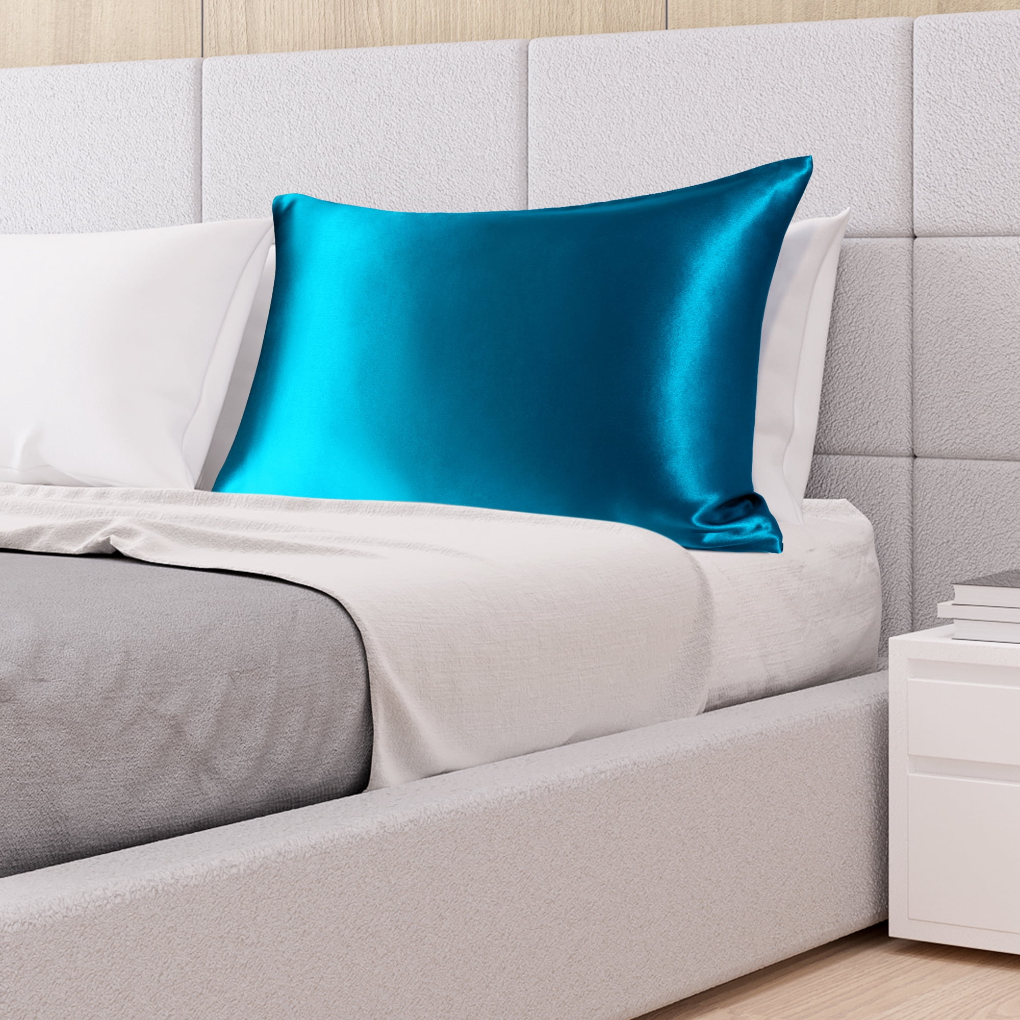 PiccoCasa 1Pc 19 Momme Silk Pillowcase with Envelope Closure Peacock Blue Standard/20"x26"