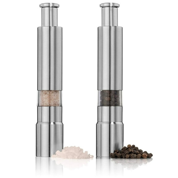 Stainless Steel Salt & Pepper Grinder Set With Push Button Modern Design