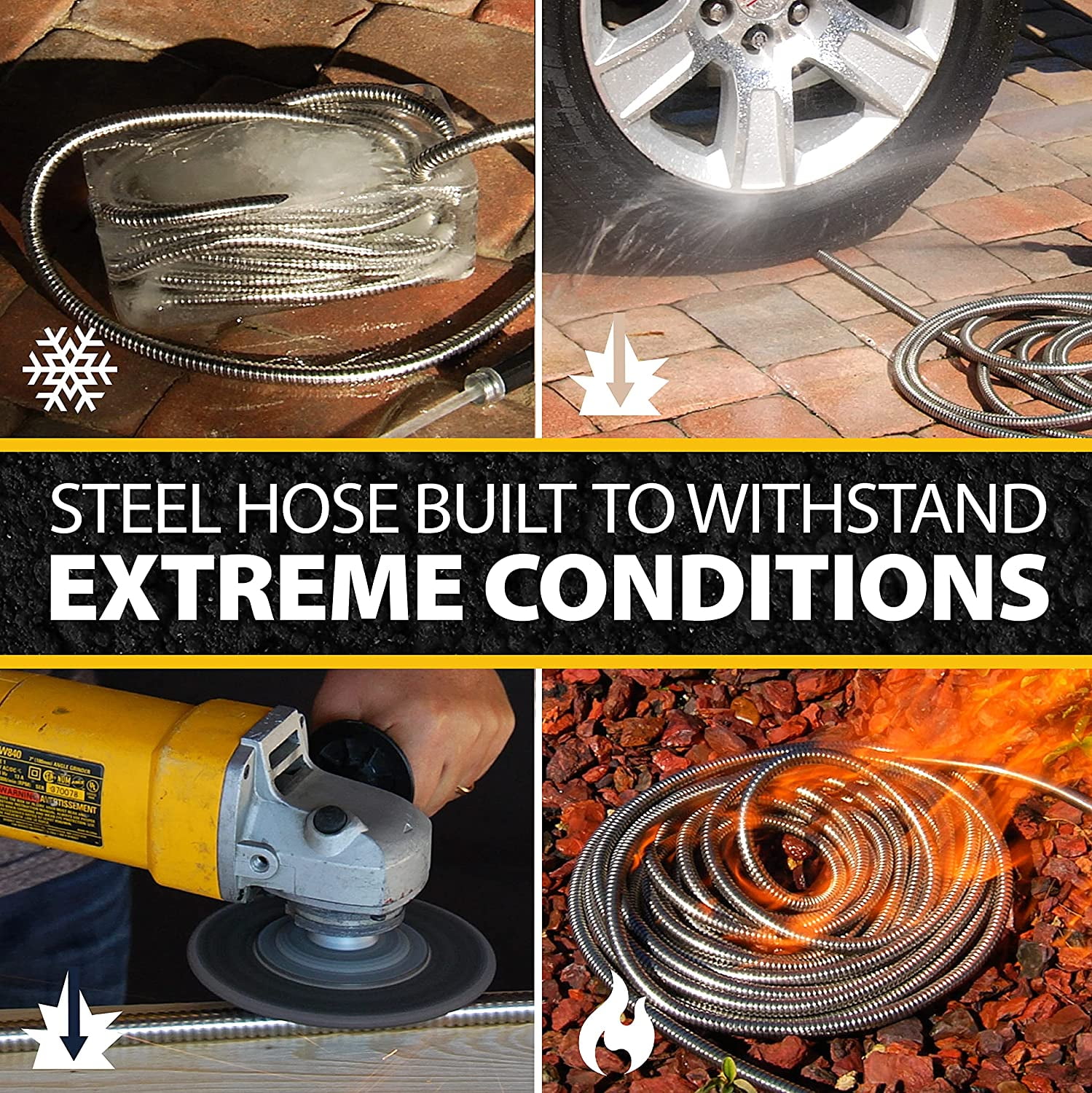 Premium 25 Ft Metal Garden Hose with Nozzle, 304 Stainless Steel, Kink , Lightweight, Heavy Duty