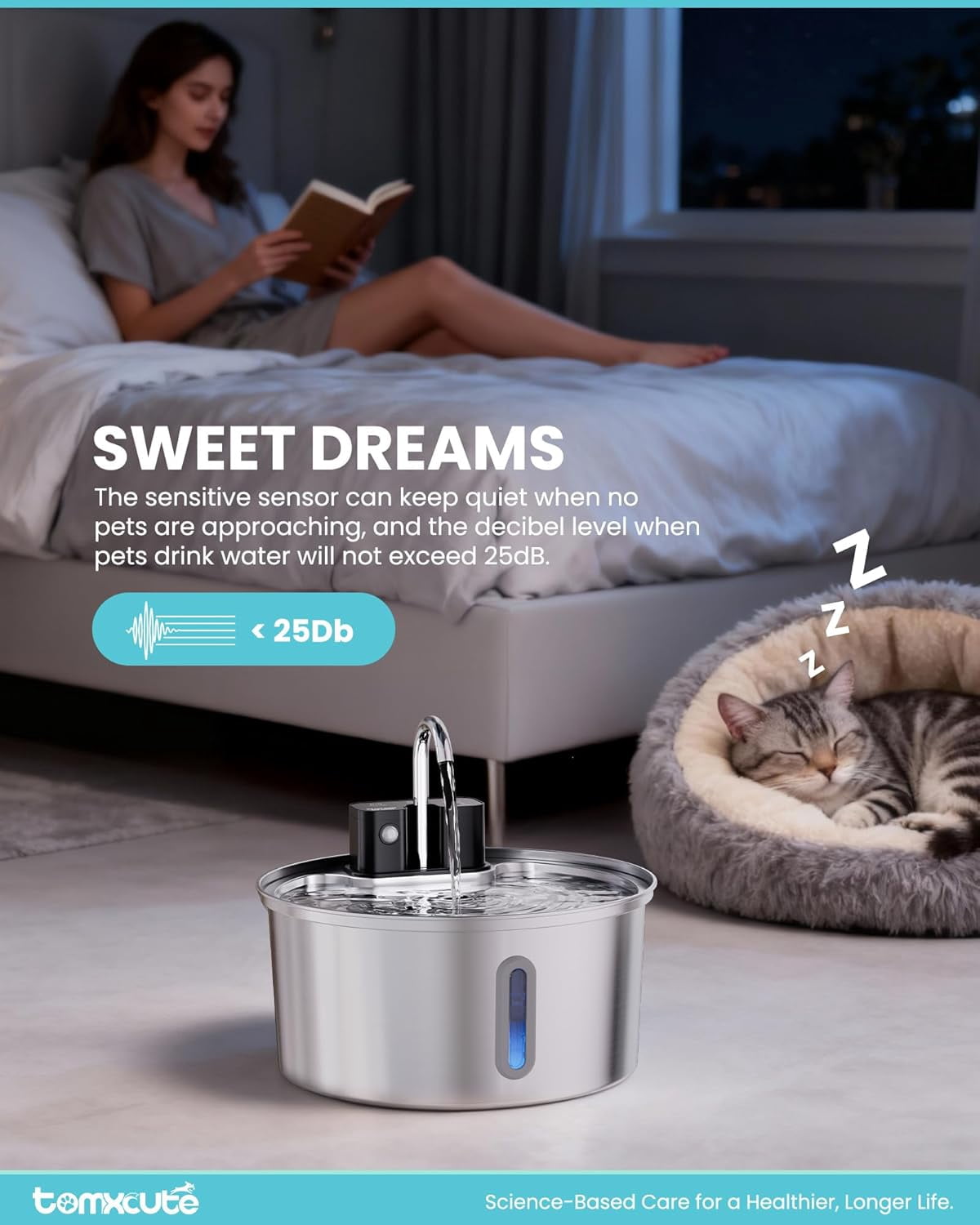Cordless Automatic Cat Water Fountain 108oz Stainless Steel Rechargeable Pet Drinking Dispenser for Multiple Pets