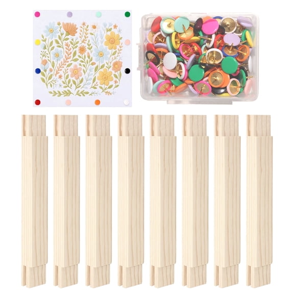 Style-Carry Needlepoint Stretcher Bar Set 8 Pcs with 100 Colorful Pins Wood Embroidery Frame for Needlepoint Crafts Accessories,Easy Assembly