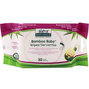 Aleva Naturals Bamboo Baby Travel Wipes, 30 Count - Natural Bamboo Wipes - Biodegradable in 21 days - Travel Packs - Eco