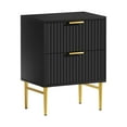 thumbnail image 3 of Glavbiku Modern 2 Drawer Nightstands,Wood Bedside Table with Gold Handle,Black,Adult,23.5" H, 3 of 12