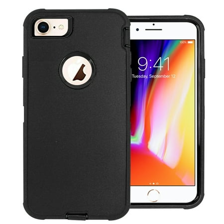 For Apple iPhone 8 / iPhone 7 / iPhone 6/6S Slim Defender Shockproof Hybrid Case Cover - Black Black