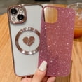 thumbnail image 3 of Compatible with iPhone 15 Pro Max 6.7 Inch Case with Magsafe, Plating Heart Glitter Magnetic Case for Women Girl TPU Camera Protection Back Cover for iPhone 15 Pro Max Dark Blue, 3 of 14