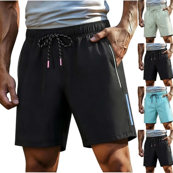 Thousandth Men's Summer Vacation Lightweight Casual Elastic Waist Outdoors Set Pocket Solid Color Drawstring Running Pants Bandage Fashionable Athletic Shorts