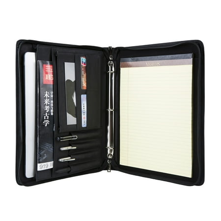 AZXCG Top Grain Leather Portfolio Binder,Professional Organizer Padfolio,Leather Resume Portfolio Folder with YKK Zipper for Men,8.5 x 11 Writing Pad Stylish Working Document Folio