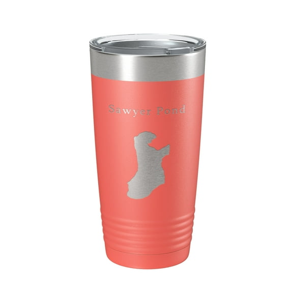 Sawyer Pond Tumbler Lake Map Travel Mug Insulated Laser Engraved Coffee Cup Maine 20 oz Coral