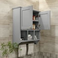thumbnail image 5 of Medicine Cabinets, Bathroom Cabinet Wall Mounted 2-Door with 3 Open Shelves, Over The Toilet Storage Cabinet with Towels Bar for Toilet, Bathroom (Grey), 5 of 9