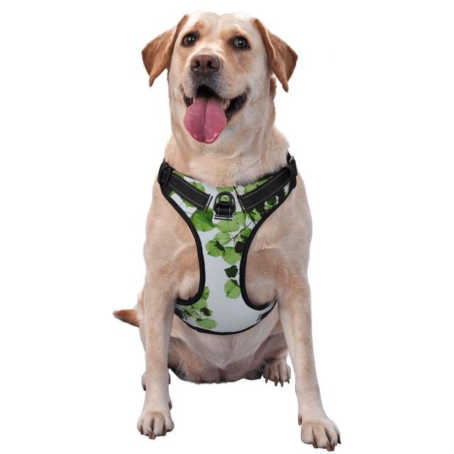 Sikiie Watercolor Green Leaves Pattern Pet Traction Vest, No-pull Adjustable Buckle Reflective Dog Harness, Suitable for Small, Medium and Large Dogs-Large