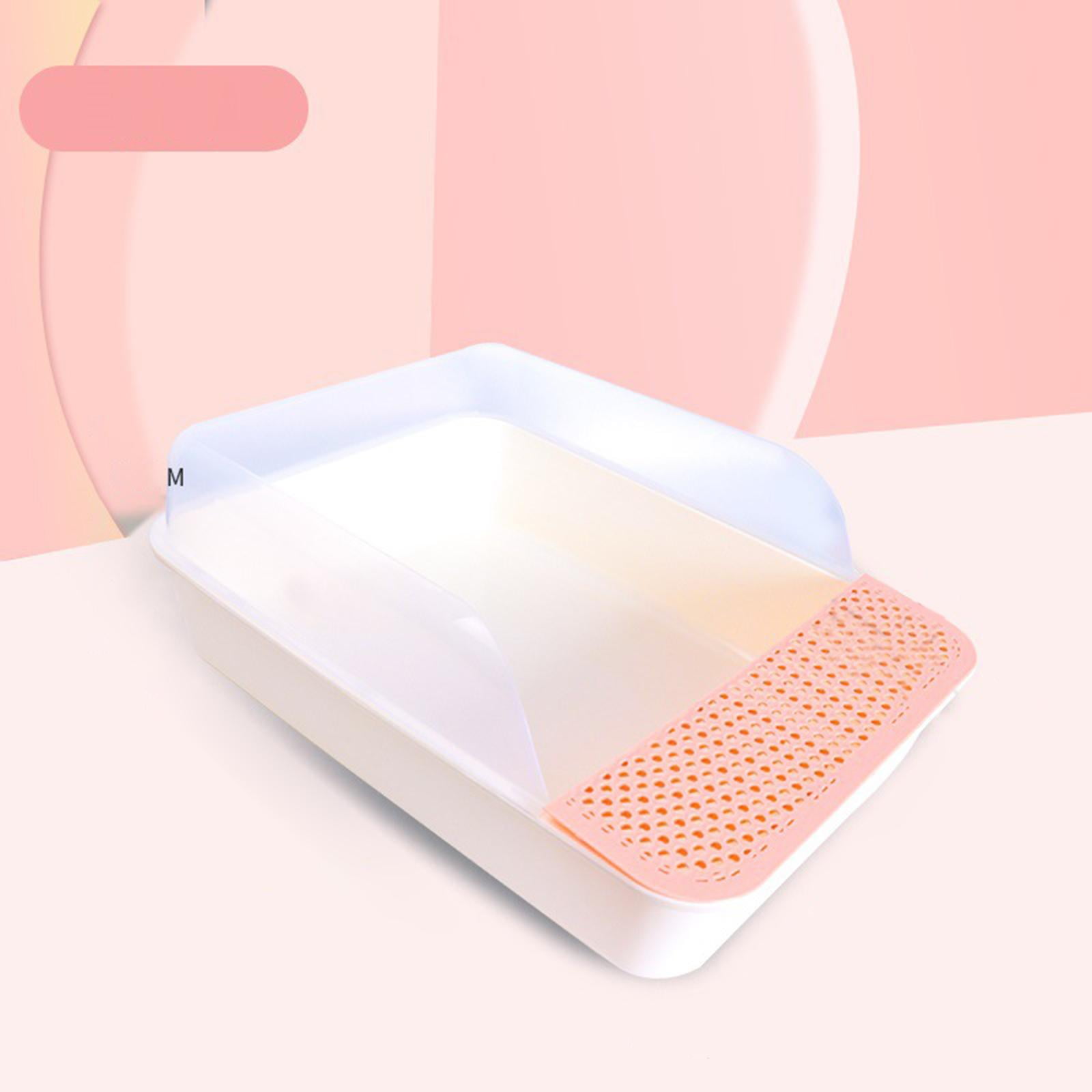 Open Tray Semi Enclosed Kitty Durable Easy Cleaning Removable Non Toilet for Indoor Cats Rabbit Pink White Large