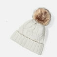 thumbnail image 2 of SYMOID Cable Knit Winter Beanie - Women and Men Acrylic Fleece Lined with Faux Faux Fur Pom Pom, White, One Size Fits Teens & Adults,Size Free Size, 2 of 3