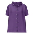 thumbnail image 4 of LADIGASU Women's Casual Round Neck Short Sleeve Solid Lace Button Shirt Blouse Top, 4 of 6