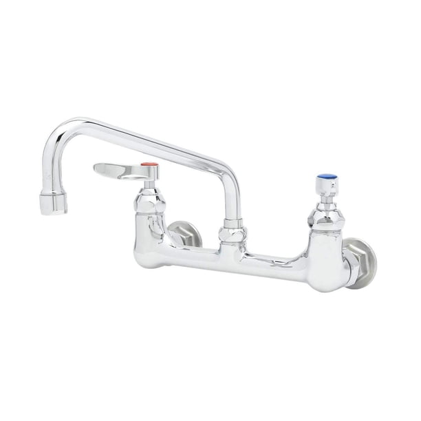T&S Brass B-2414 Grifo De Despensa Doble Montaje En Pared Centros De 8" Boquilla Oscilante De 8" Eternas Con Manijas De Palanca