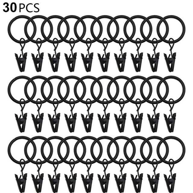 Metal Curtain Rings with Clips, Heavy Duty Curtain Hooks for Drapes, Curtain Hangers Clips, Drapery Curtain Clip Rings