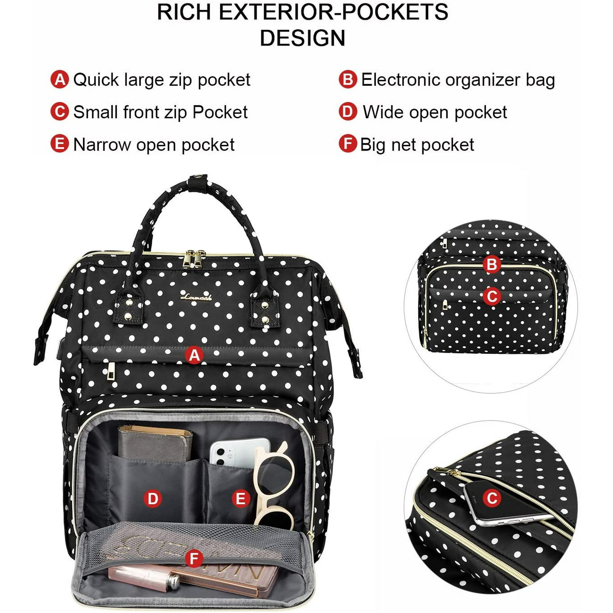 Yeater Laptop Backpack For Women Work Laptop Bag Stylish Teacher Backpack Business Computer Bags College Laptop Bookbag Polka Dots Black Other 15.6 I