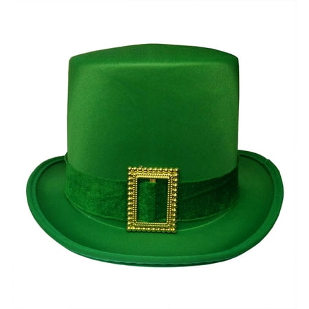 Nicky Bigs Novelties St. Patricks Day Top Hat Green Satin With Buckle Adult Leprechaun Costume Hat