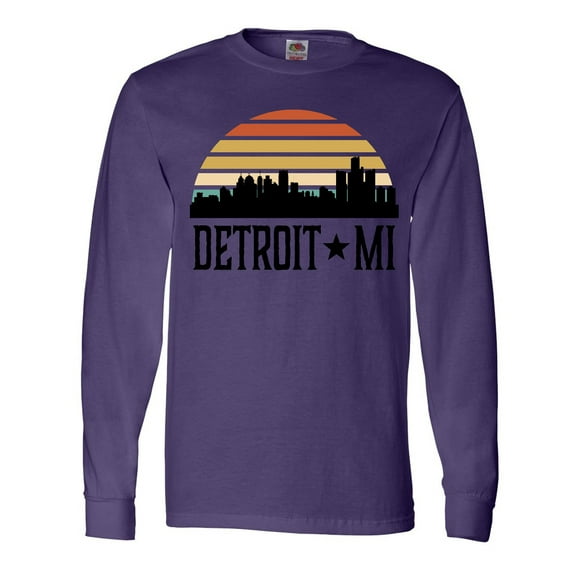 Inktastic Detroit Michigan Skyline Retro Long Sleeve T-Shirt
