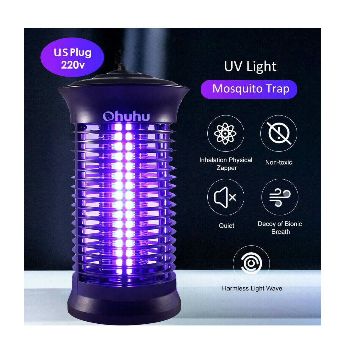 Ohuhu Electric Insect Bug Zapper Fly & Mosquito Killer Trap Lamp 360° UV Light 