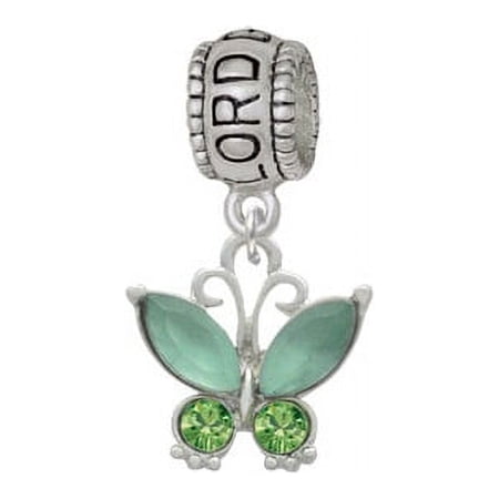 Delight Jewelry Silvertone Butterfly with Green Wings Lord Guide Me Charm Bead