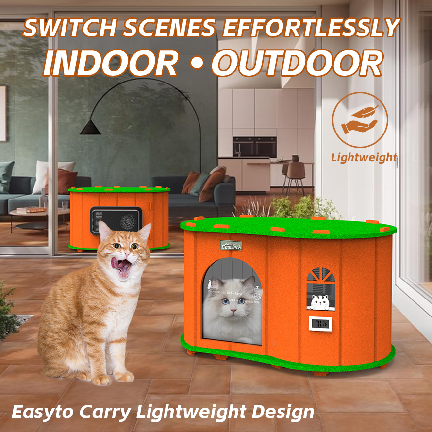 Pet Air Conditioned Room, Pet House with Heating and Cooling Function, Strong, Easy to Assemble, with Refrigeration, Heating, Ventilation Modes, Suitable for Cats and Small Dogs（Green & Orange）