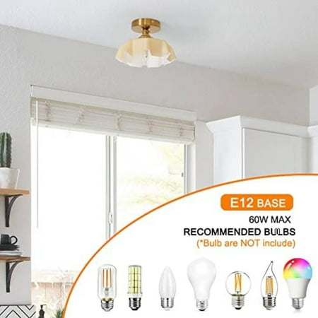 

JZLSWL Stylish Cute Pink Glass Semi Flush Mount Ceiling Light Fixture - Small Size Perfect for Closet Entryway Hallway - Elegant Brass Finish