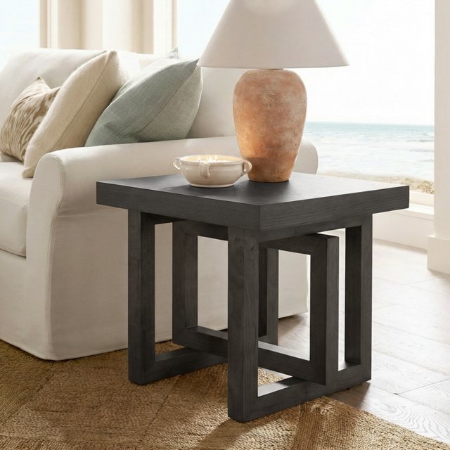 Table d'Appoint en Bois Massif Noir - Table d'Appoint Style Ferme pour Salon et Chambre