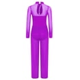 thumbnail image 2 of Oyolan Girls Metallic Gymnastics Leotard Sheer Mesh Patchwork Full Body Unitard Wide Leg Jumpsuit Purple 10, 2 of 6
