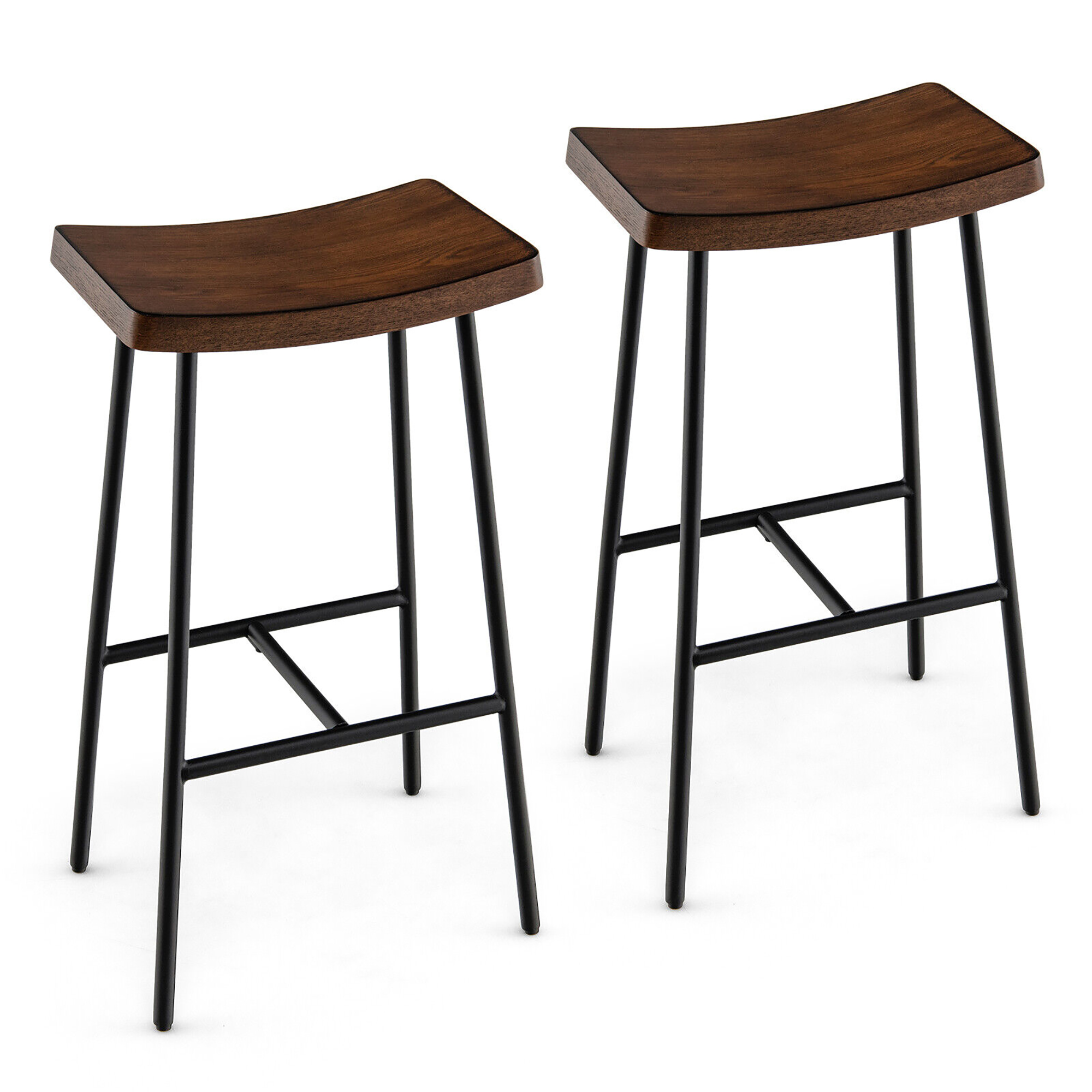 Gymax Set of 2 Industrial Saddle Stool Bar Height Chair Bar Stool w